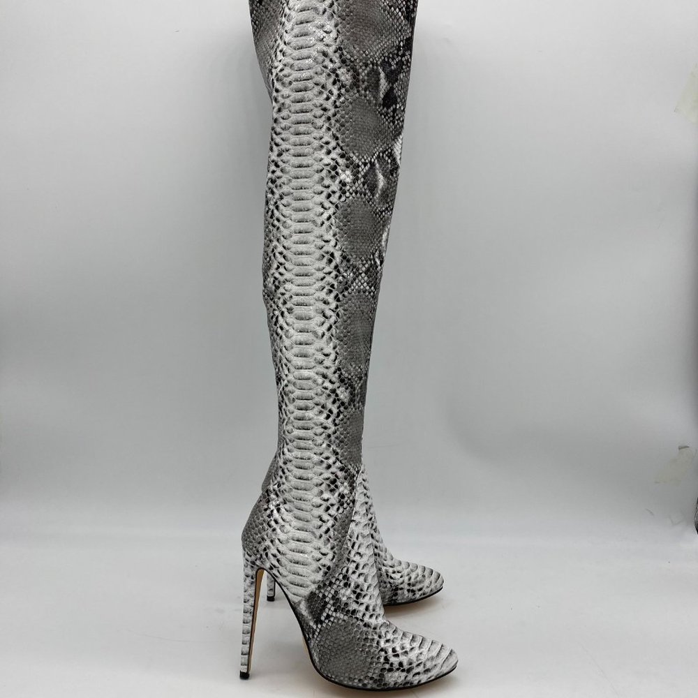 Sliver Python Pointy Toe Stilettos Long Boots Heel - image 3